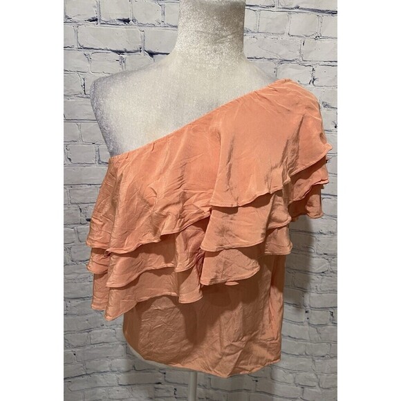 ENDLESS ROSE One Shoulder Ruffle Overlay Top in Nude Pink Size Large - Picture 2 of 6